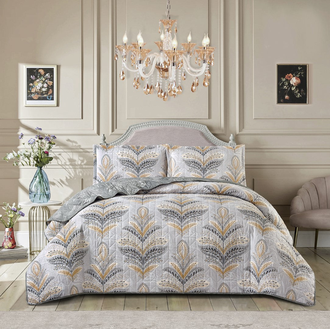 Printed Embroidered Quilted Bedspread Comforter with Pillow Case