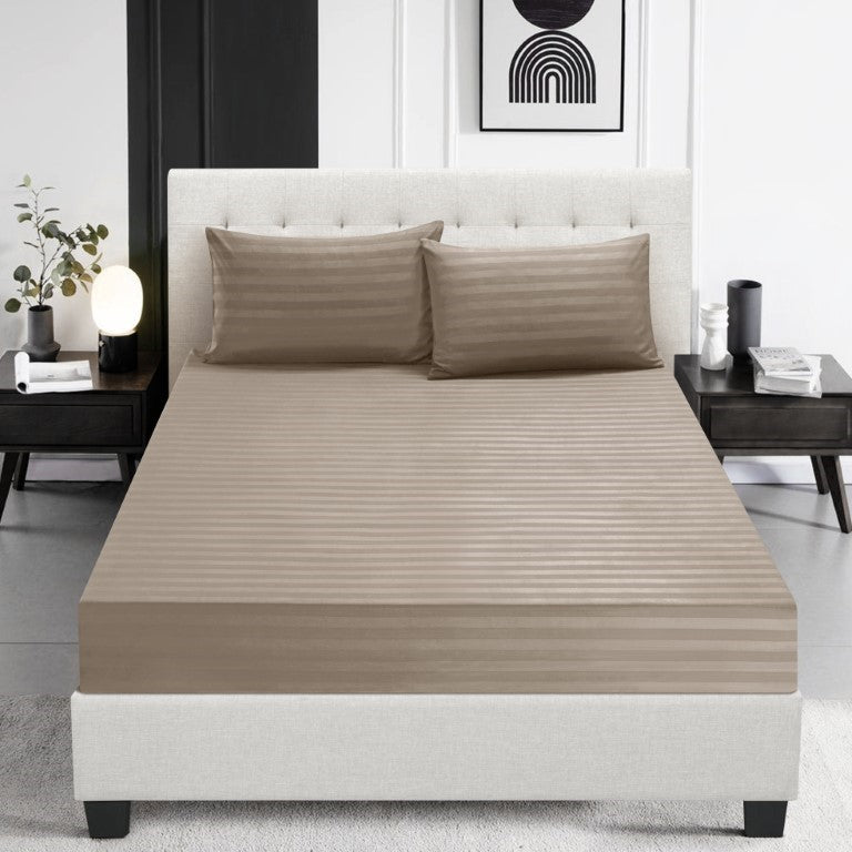 Elastic Edges Breathable Satin Stripe 30 Cm Deep Pocket Fitted Sheet