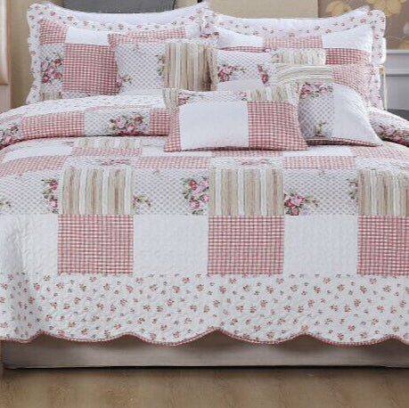 Luxury Quilted Patchwork Embroidered Bedspread Comforter with Pillow Case