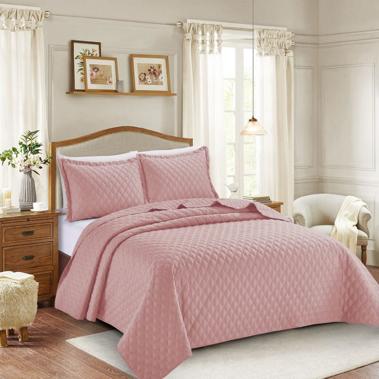 Inspiration Embossed Pattern Quilted Bedspread Comforter with Pillow Case