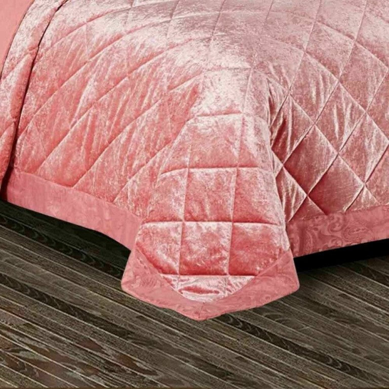 Santiago Crushed Velvet Quilted Bedspread Comforter with Pillow Case