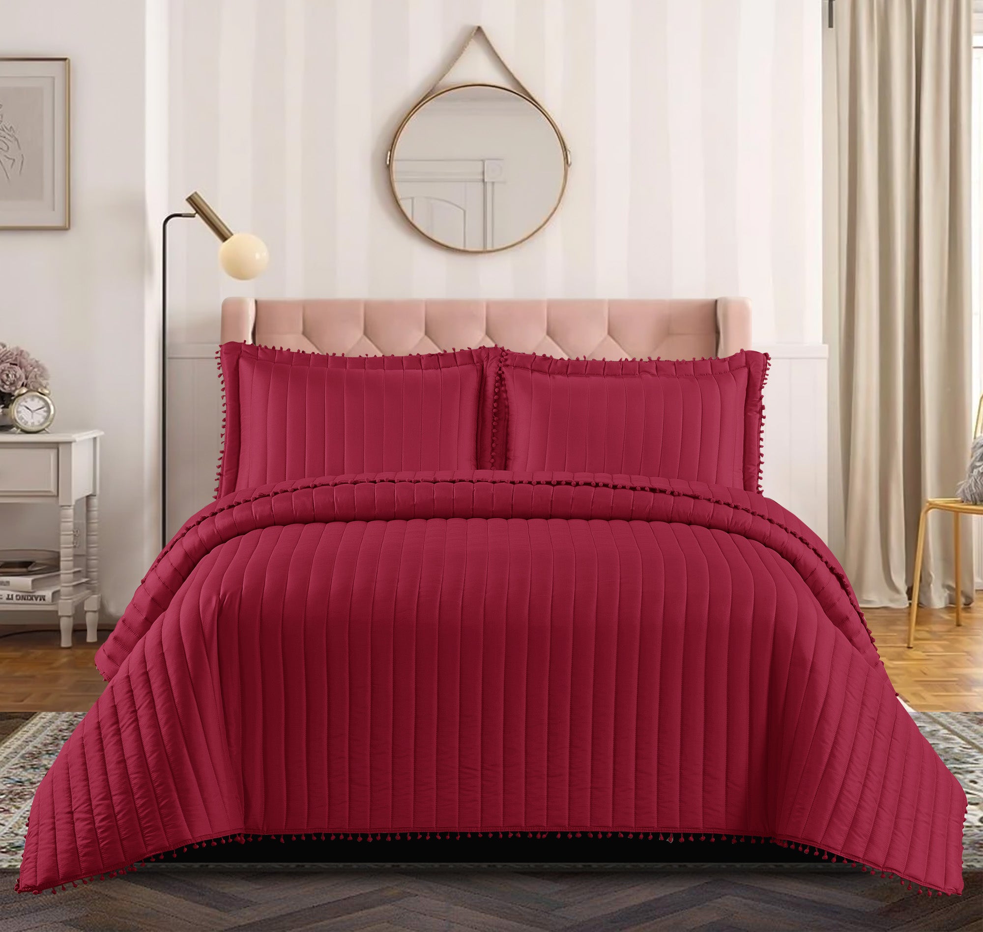 Embossed Quilted Pom Pom Bedspread Comforter with Pillow Case