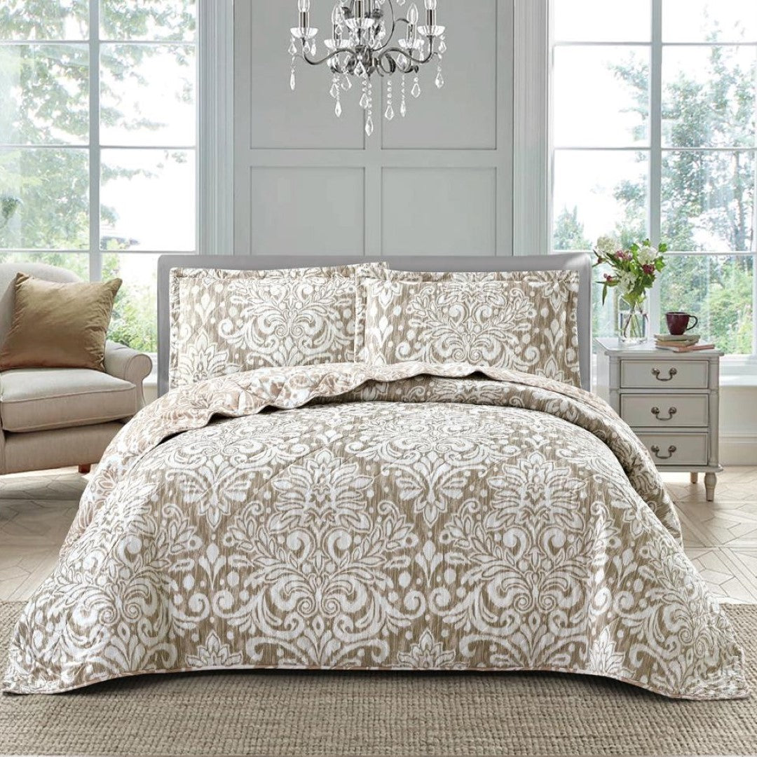 Printed Embroidered Quilted Bedspread Comforter with Pillow Case