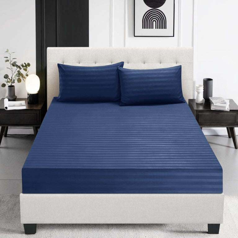 Elastic Edges Breathable Satin Stripe 30 Cm Deep Pocket Fitted Sheet