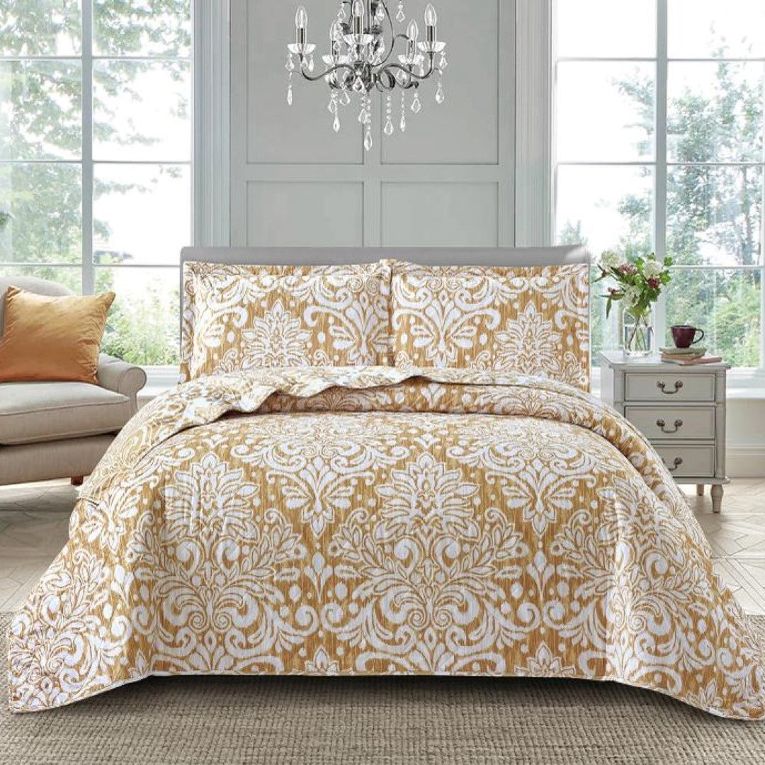 Printed Embroidered Quilted Bedspread Comforter with Pillow Case