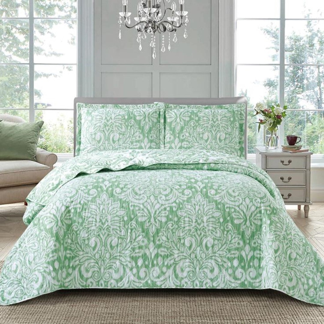 Printed Embroidered Quilted Bedspread Comforter with Pillow Case