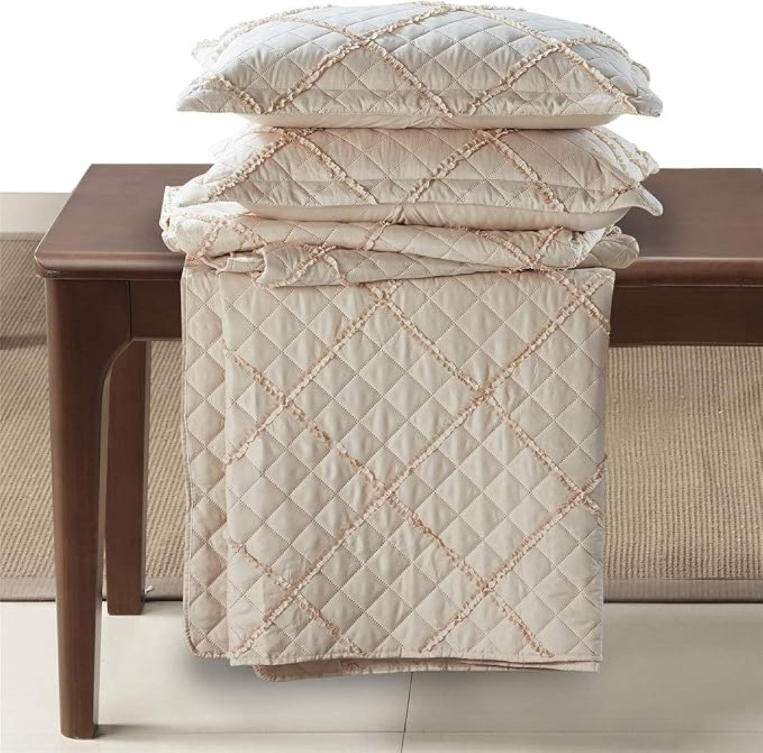 Lightweight Embossed Quilted Ruffle Bedspread Comforter with Pillow Case