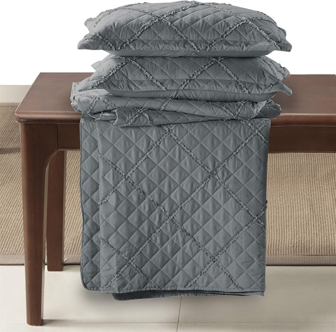 Lightweight Embossed Quilted Ruffle Bedspread Comforter with Pillow Case
