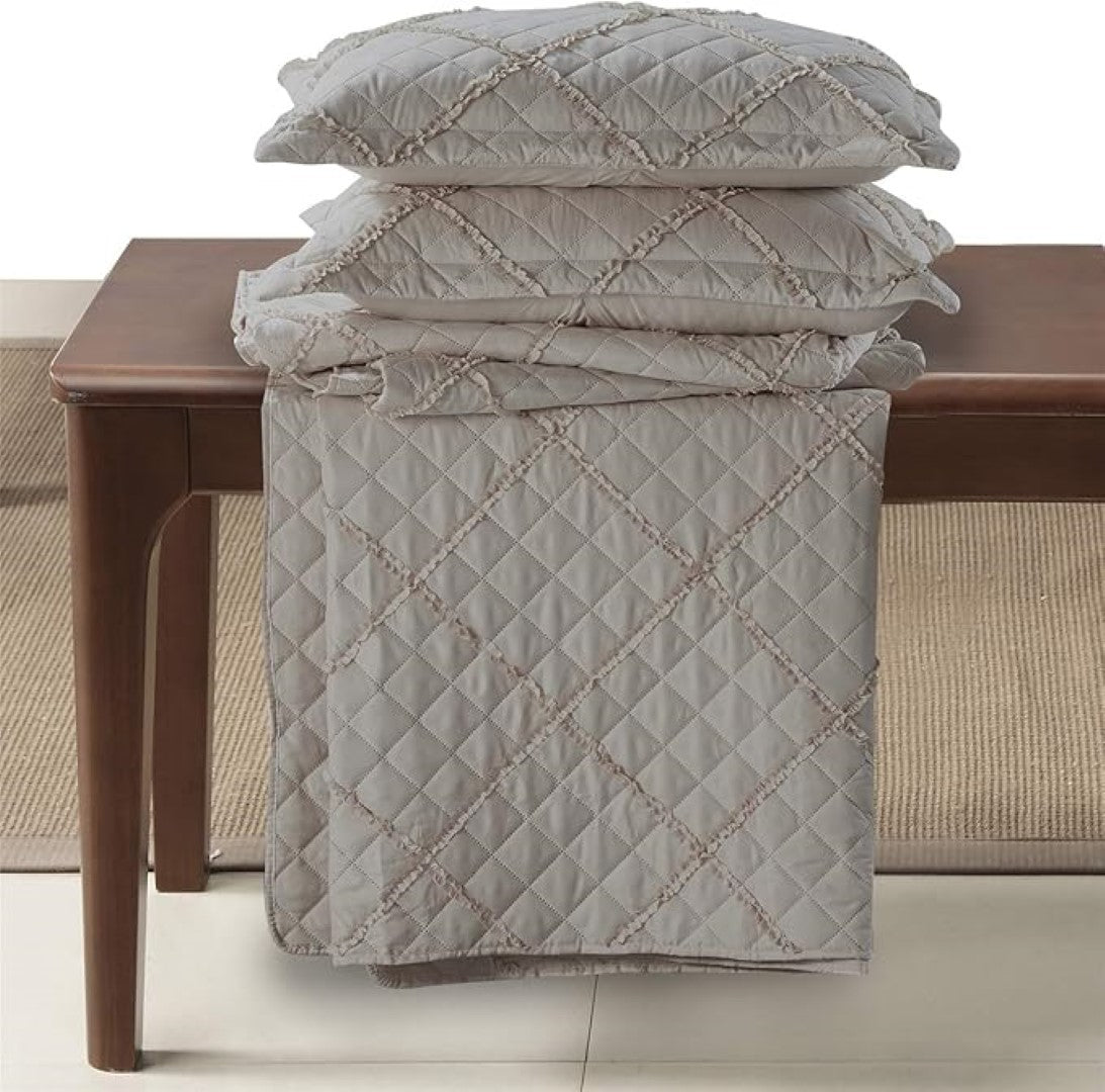 Lightweight Embossed Quilted Ruffle Bedspread Comforter with Pillow Case