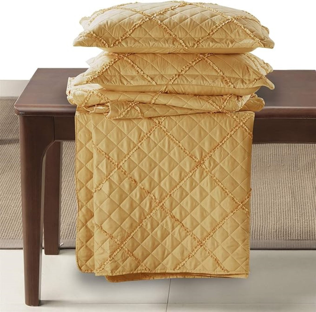 Lightweight Embossed Quilted Ruffle Bedspread Comforter with Pillow Case