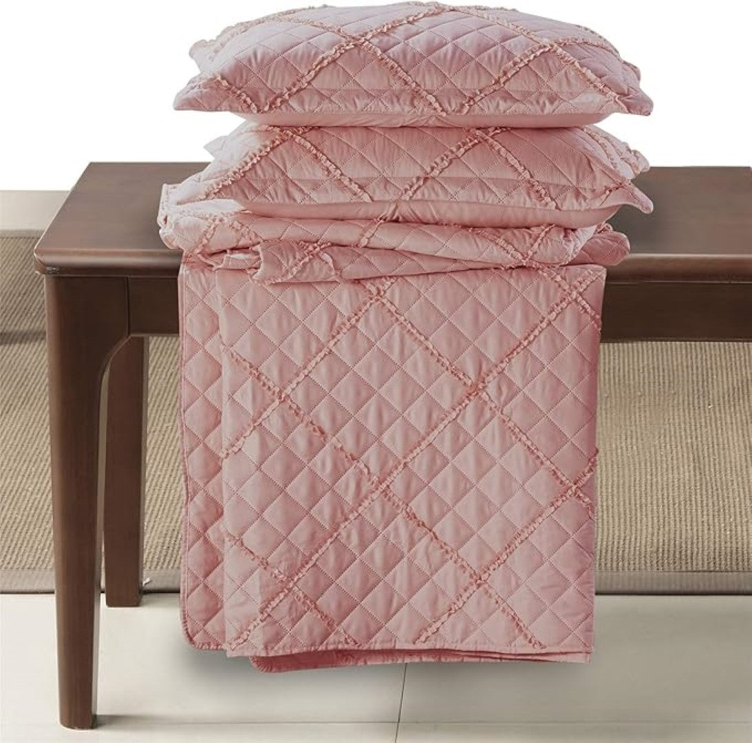 Lightweight Embossed Quilted Ruffle Bedspread Comforter with Pillow Case