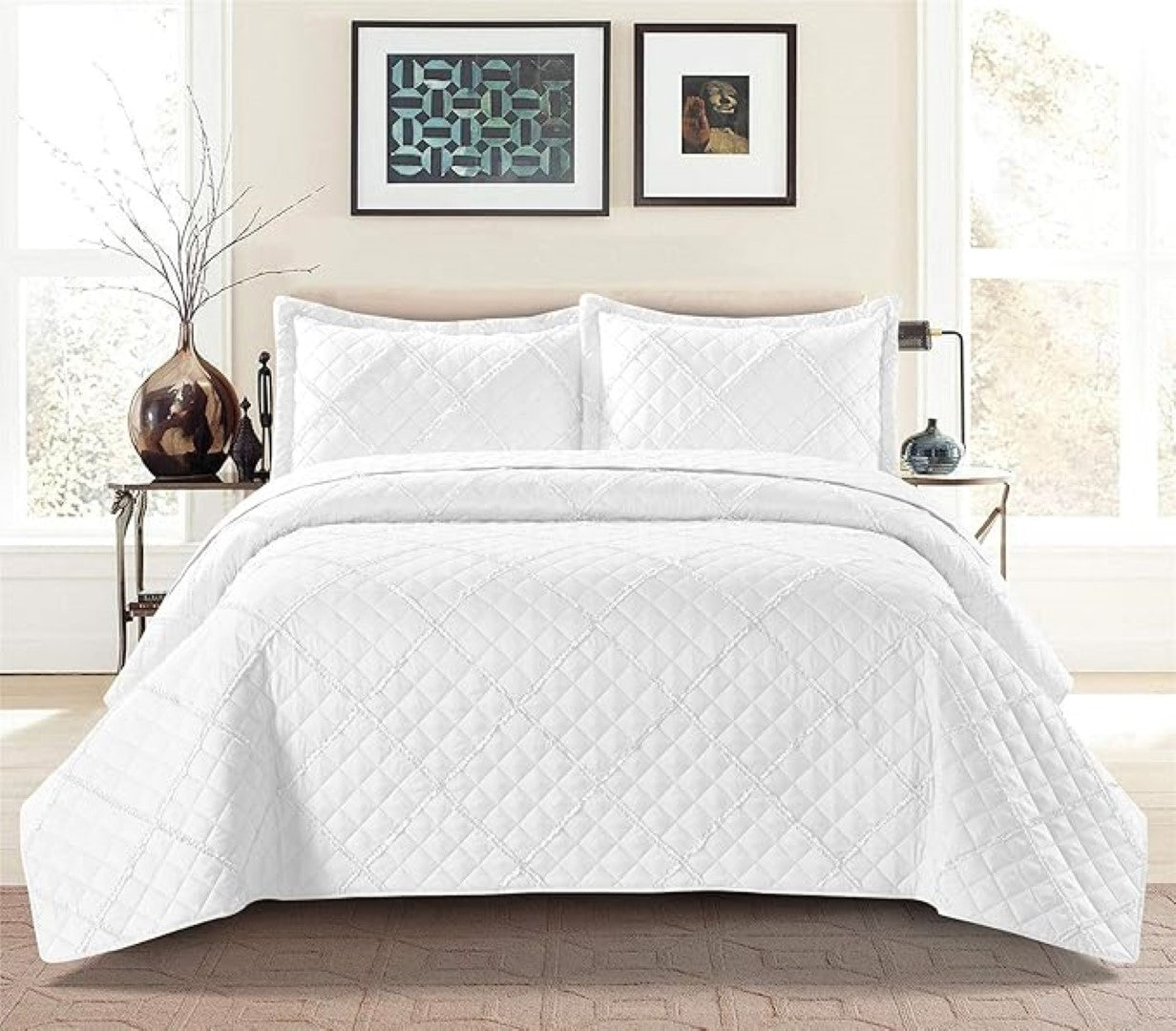 Lightweight Embossed Quilted Ruffle Bedspread Comforter with Pillow Case