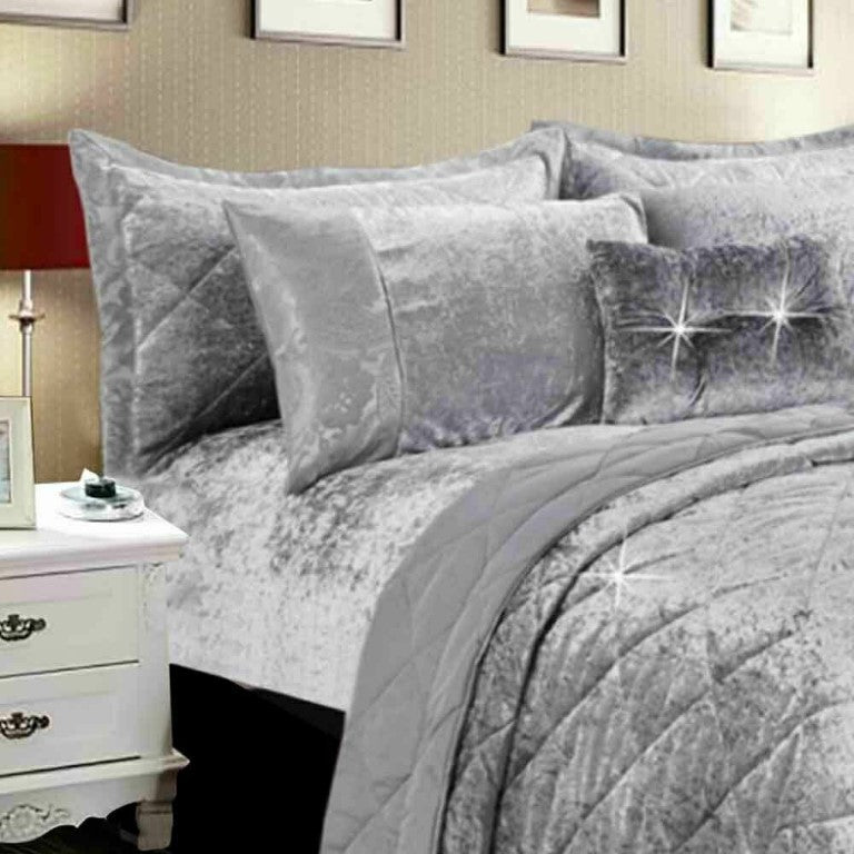 Santiago Crushed Velvet Quilted Bedspread Comforter with Pillow Case