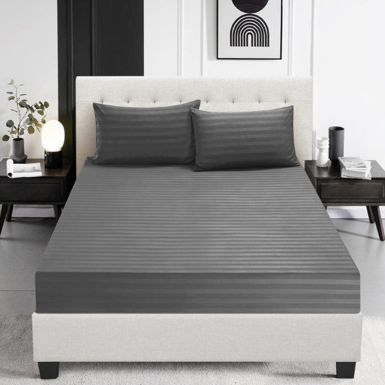 Elastic Edges Breathable Satin Stripe 30 Cm Deep Pocket Fitted Sheet