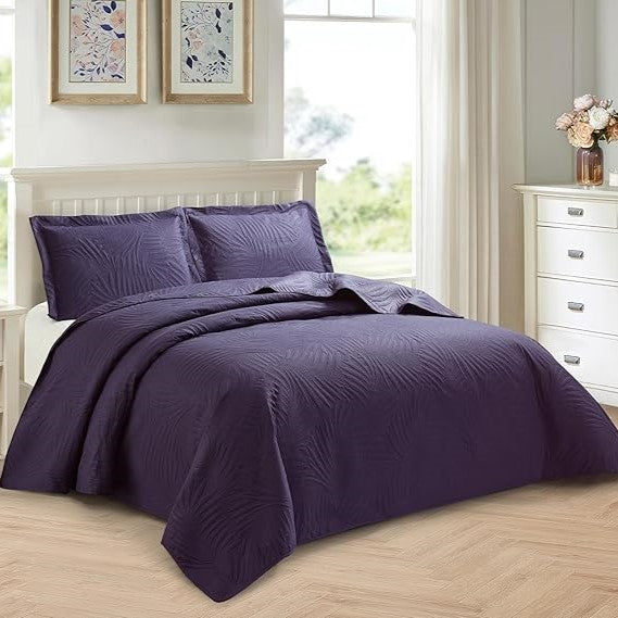 Embossed Quilted Tropical Leaf Bedspread Comforter With Pillow Case