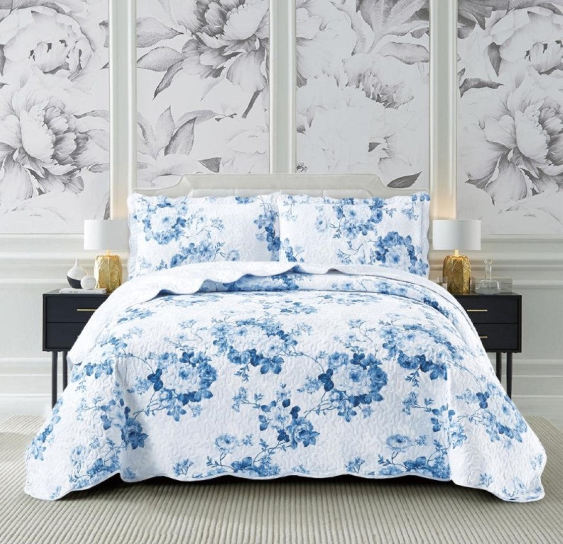 Printed Embroidered Quilted Bedspread Comforter with Pillow Case