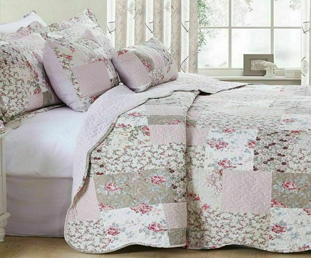 Luxury Quilted Patchwork Embroidered Bedspread Comforter with Pillow Case