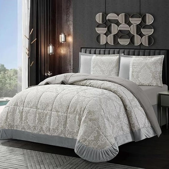 Charm Damask Pattern Velvet Jacquard Quilted Bedspread Comforter with Pillow Case