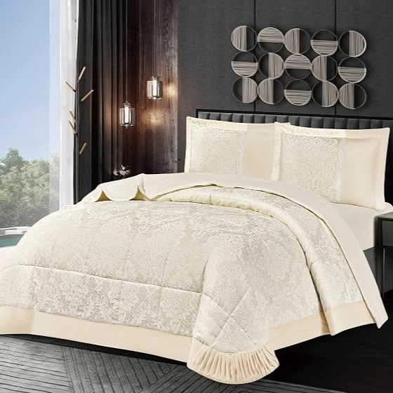 Charm Damask Pattern Velvet Jacquard Quilted Bedspread Comforter with Pillow Case