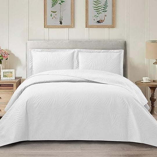 Embossed Quilted Tropical Leaf Bedspread Comforter With Pillow Case