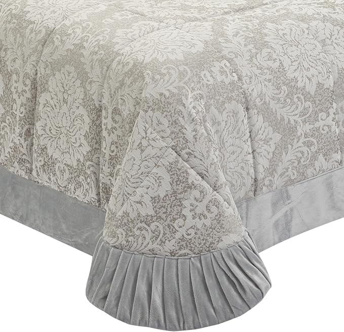 Charm Damask Pattern Velvet Jacquard Quilted Bedspread Comforter with Pillow Case