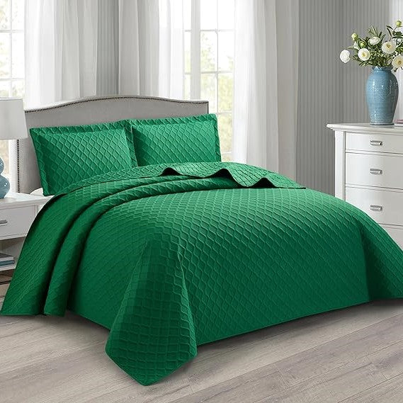 Lightweight Embossed Quilted Diamond Pattern Bedspread Comforter With Pillow Case