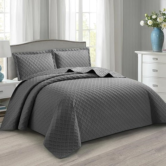 Lightweight Embossed Quilted Diamond Pattern Bedspread Comforter With Pillow Case