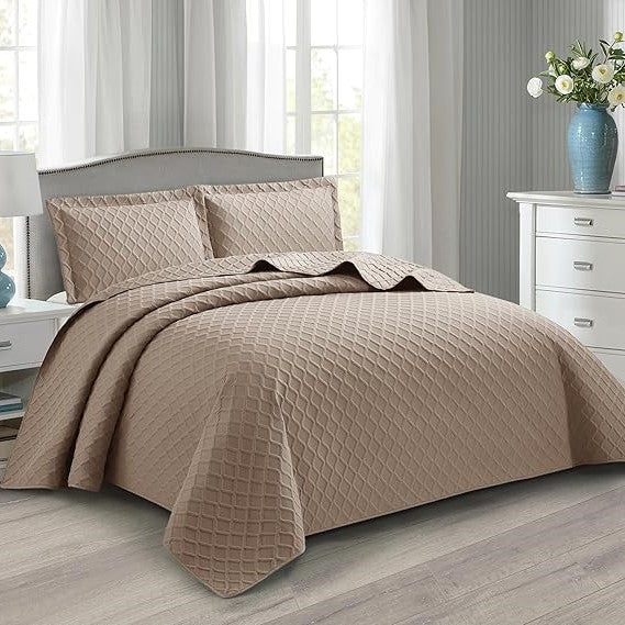 Lightweight Embossed Quilted Diamond Pattern Bedspread Comforter With Pillow Case
