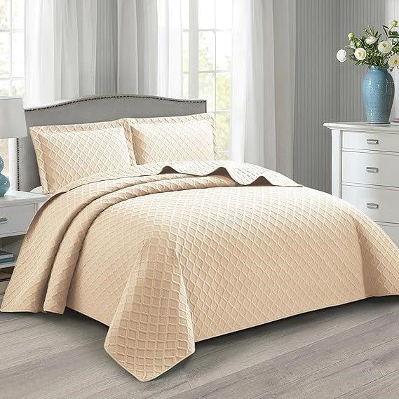 Lightweight Embossed Quilted Diamond Pattern Bedspread Comforter With Pillow Case