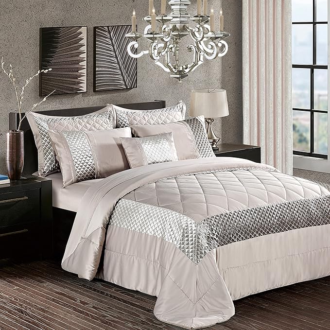 Atlanta Quilted Satin Sequence Design Bedspread Comforter with Pillow Case