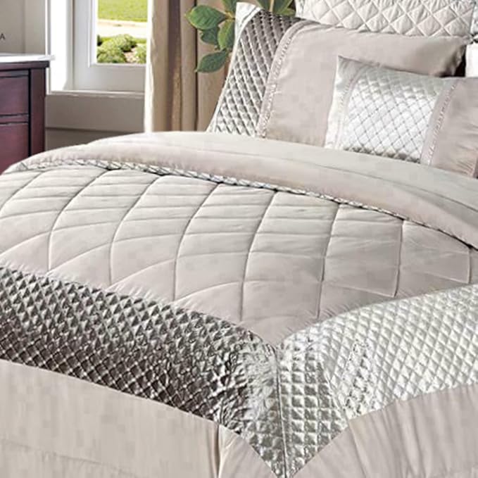 Atlanta Quilted Satin Sequence Design Bedspread Comforter with Pillow Case