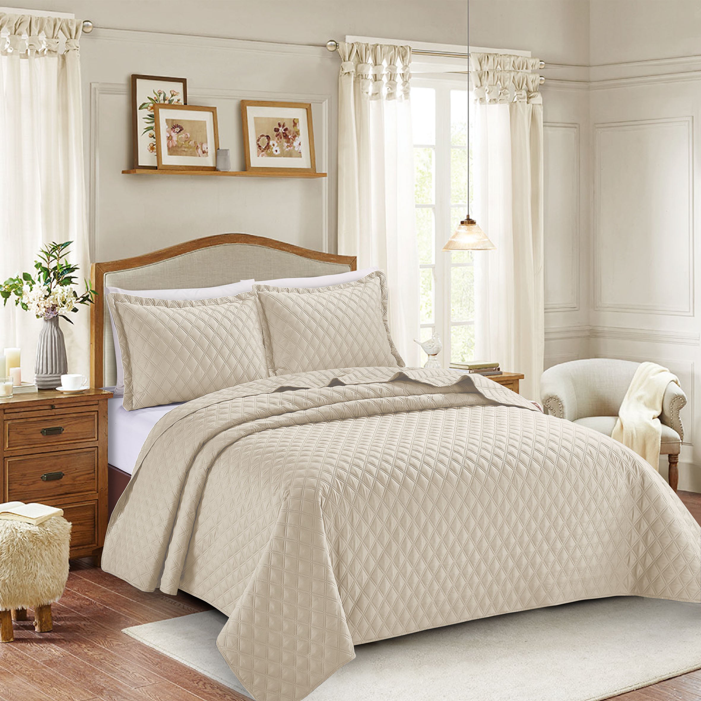 Inspiration Embossed Pattern Quilted Bedspread Comforter with Pillow Case