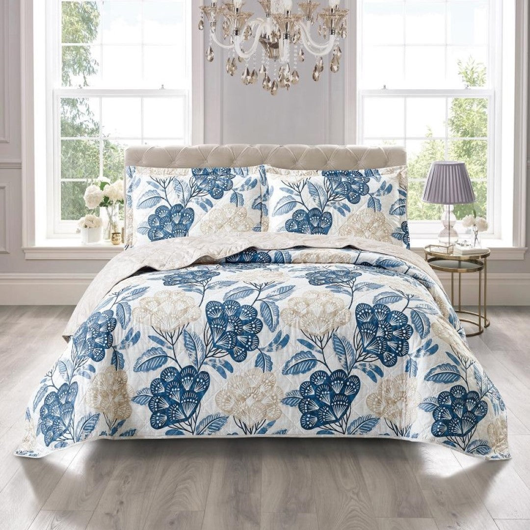Printed Embroidered Quilted Bedspread Comforter with Pillow Case