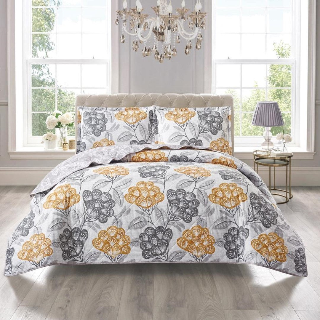Printed Embroidered Quilted Bedspread Comforter with Pillow Case