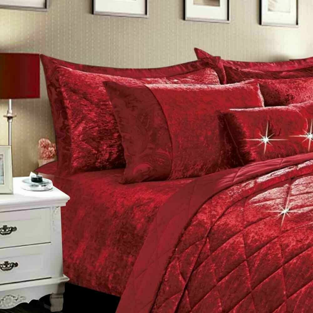 Santiago Crushed Velvet Quilted Bedspread Comforter with Pillow Case