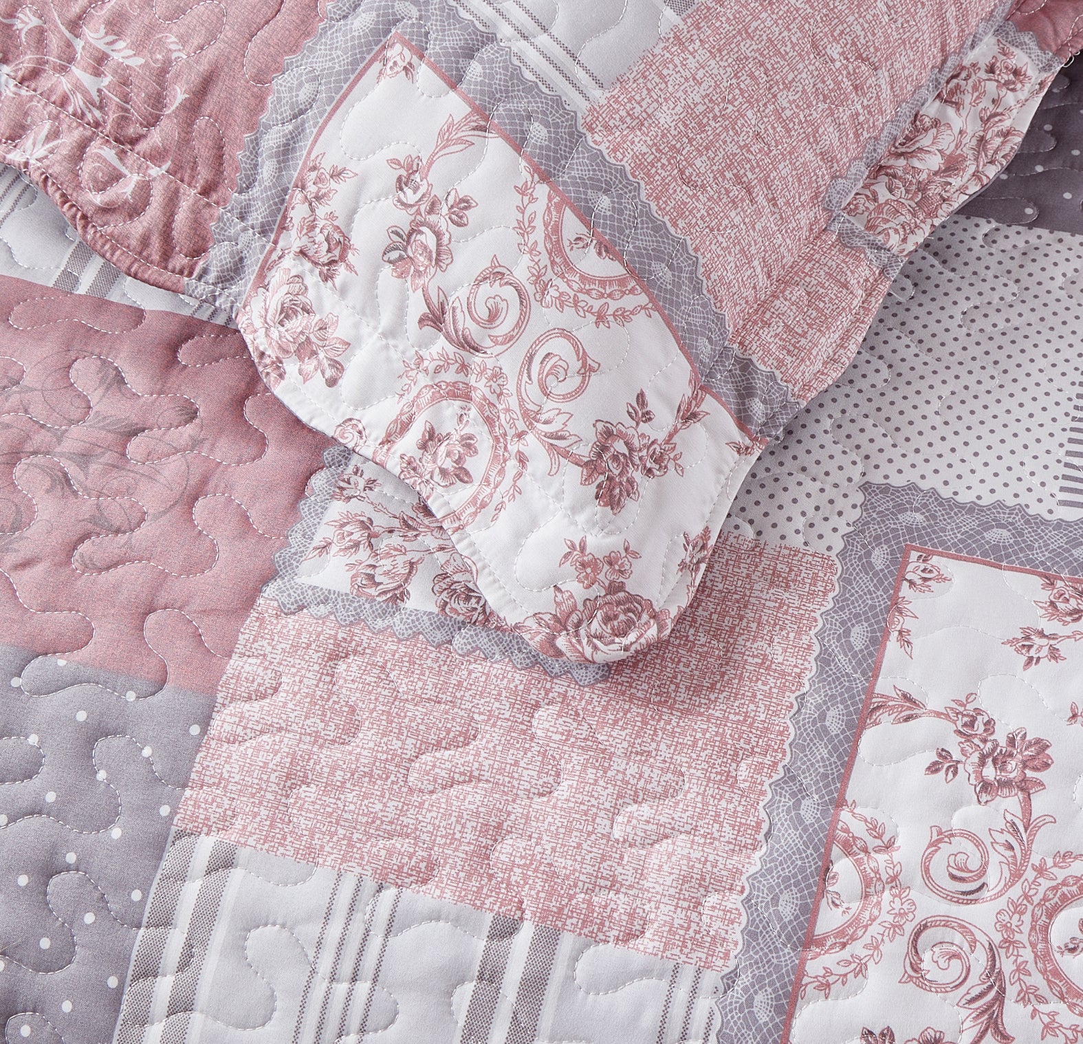 Luxury Quilted Patchwork Embroidered Bedspread Comforter with Pillow Case