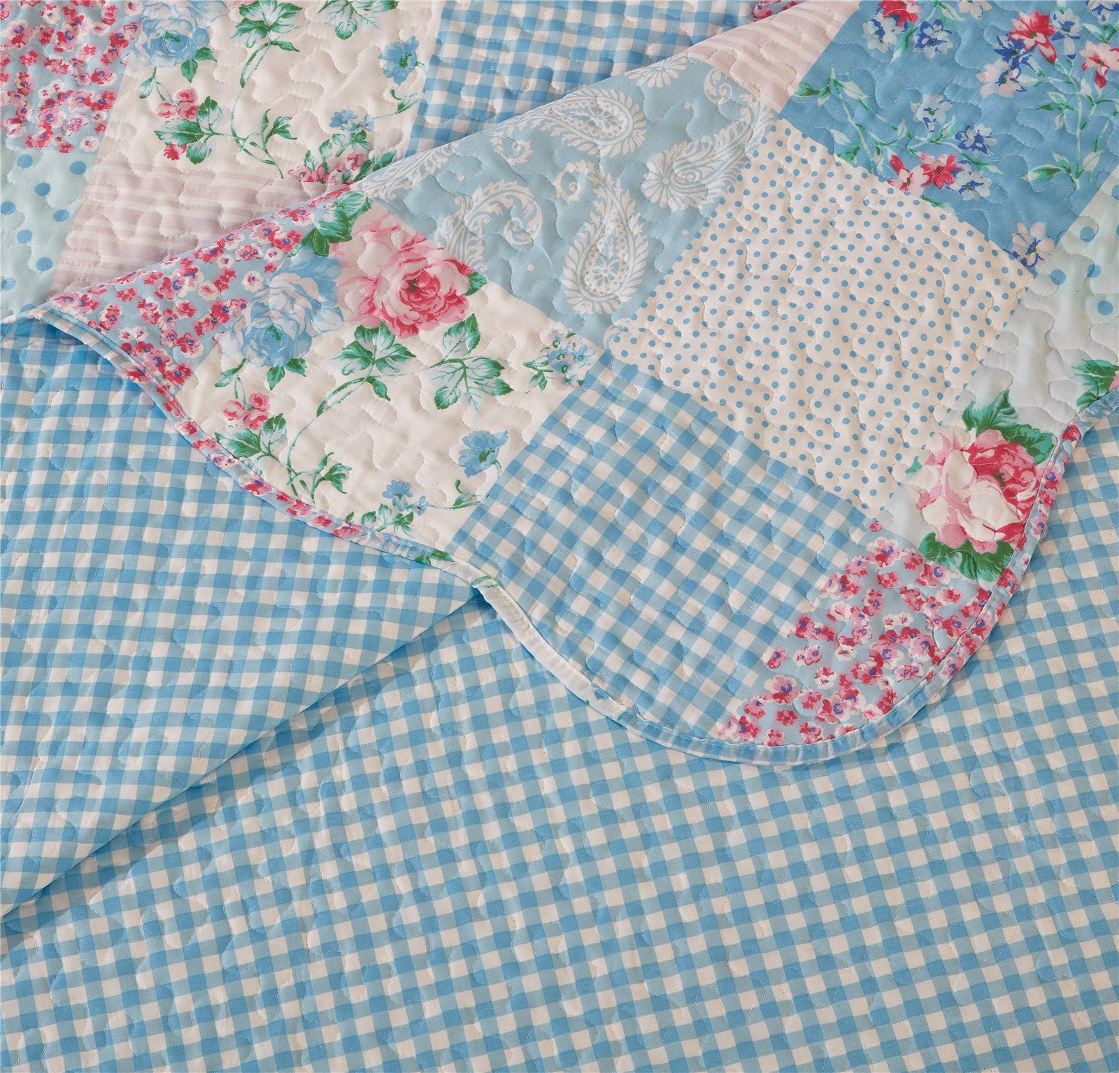Luxury Quilted Patchwork Embroidered Bedspread Comforter with Pillow Case