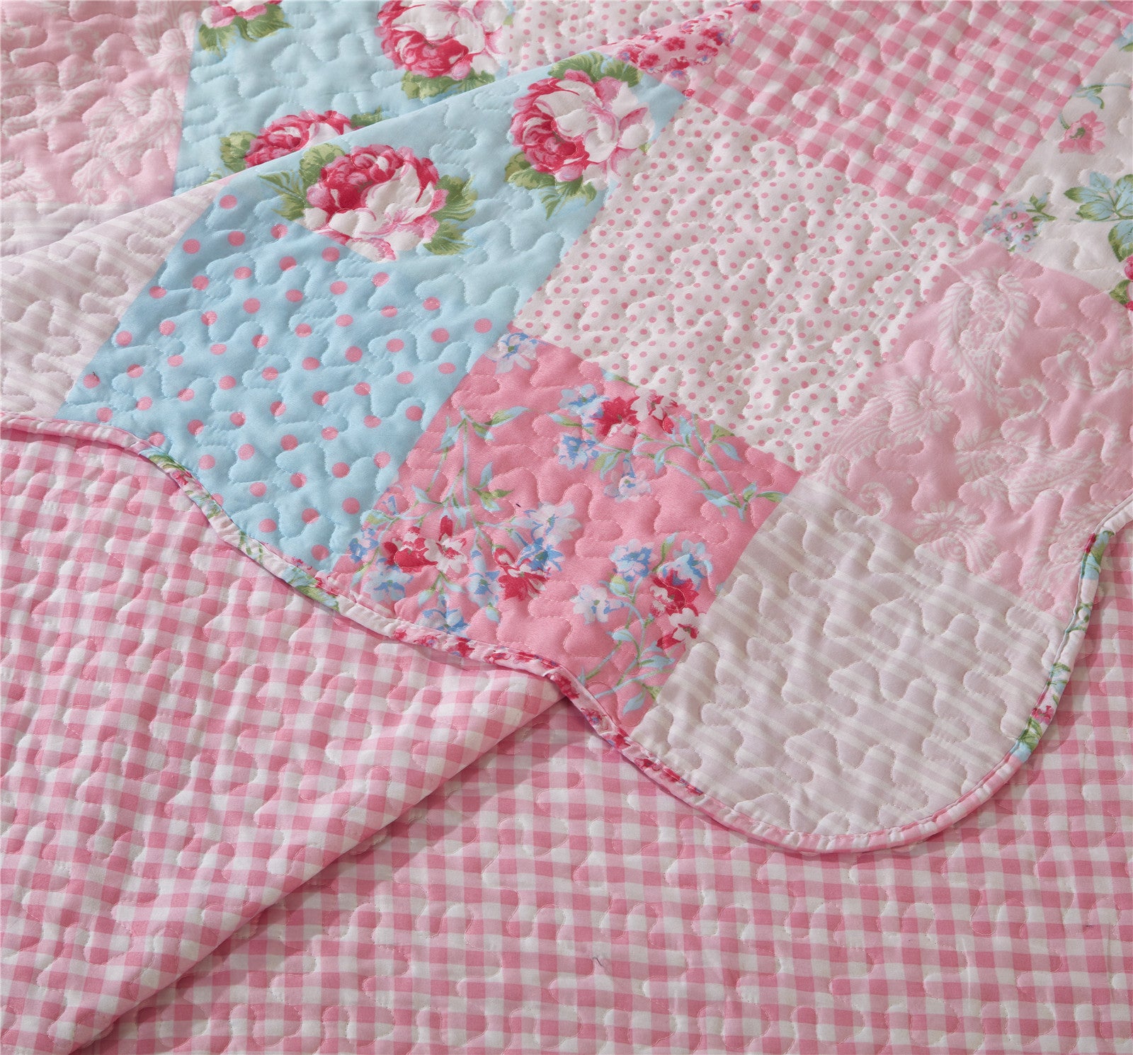 Luxury Quilted Patchwork Embroidered Bedspread Comforter with Pillow Case