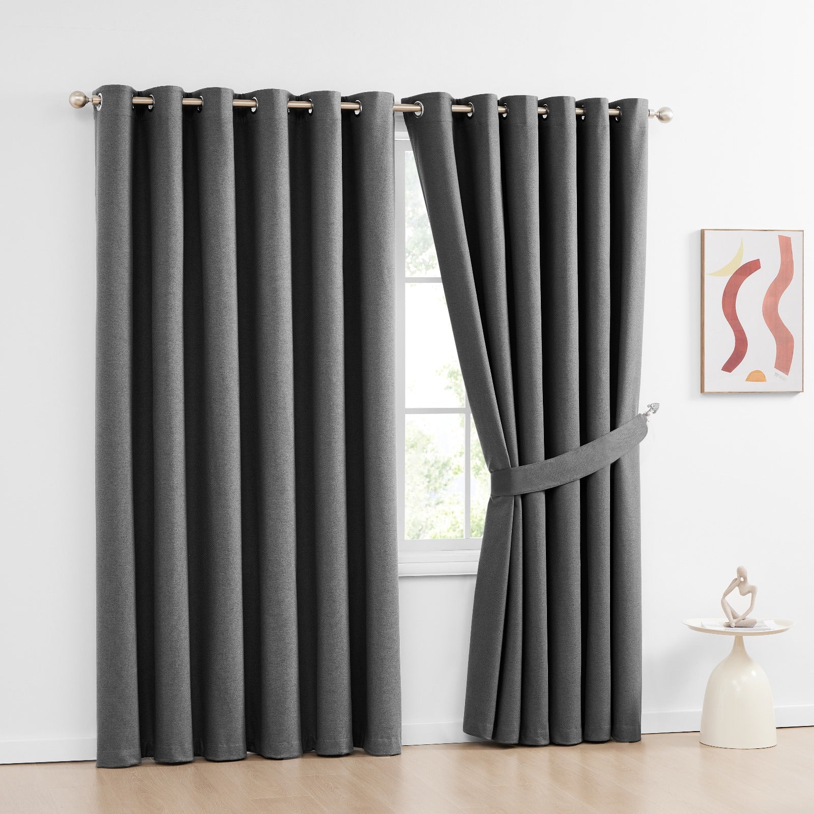 Thermal Insulated Heavy Eyelet Ring Top Blackout Living Room Curtains