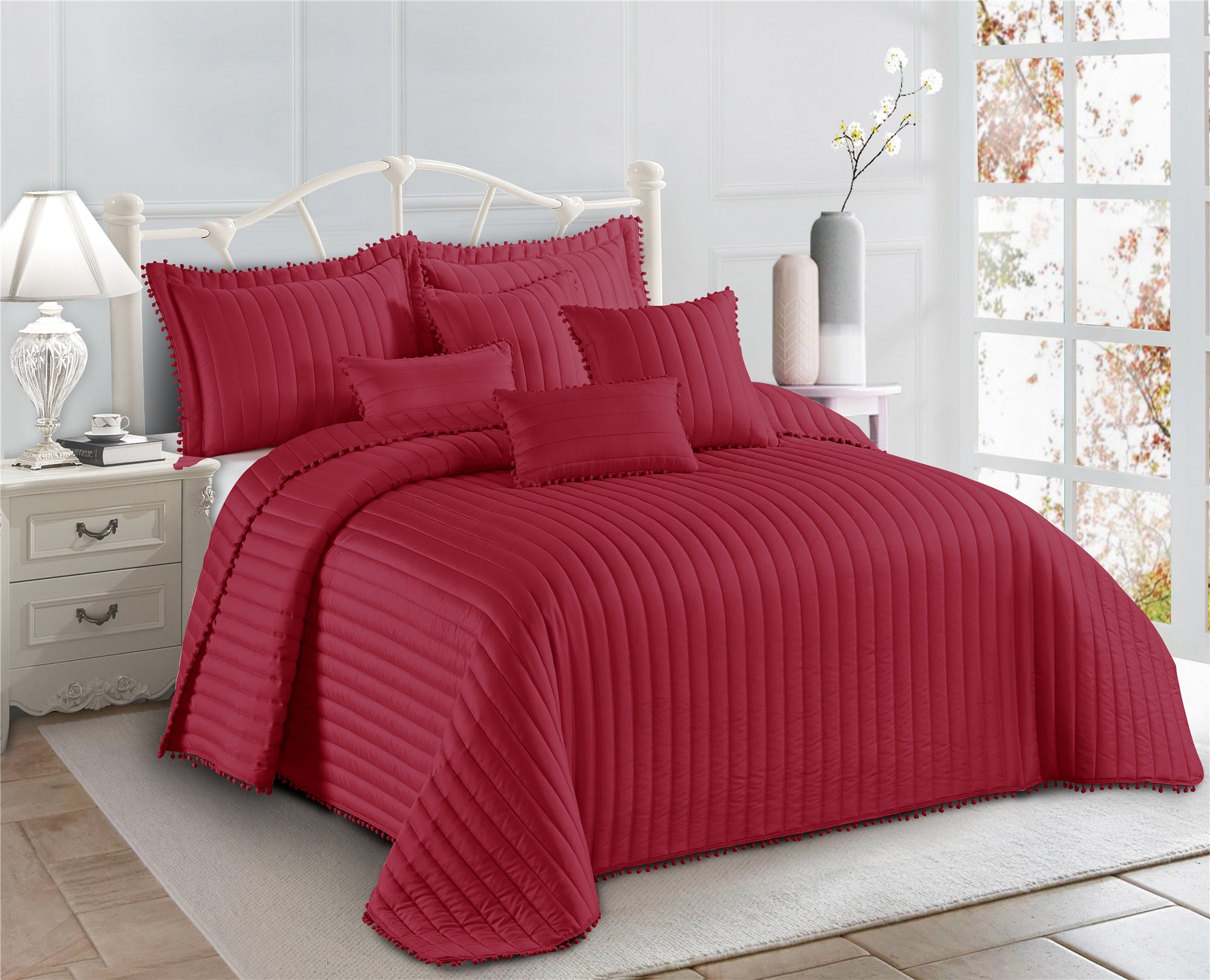 Embossed Quilted Pom Pom Bedspread Comforter with Pillow Case