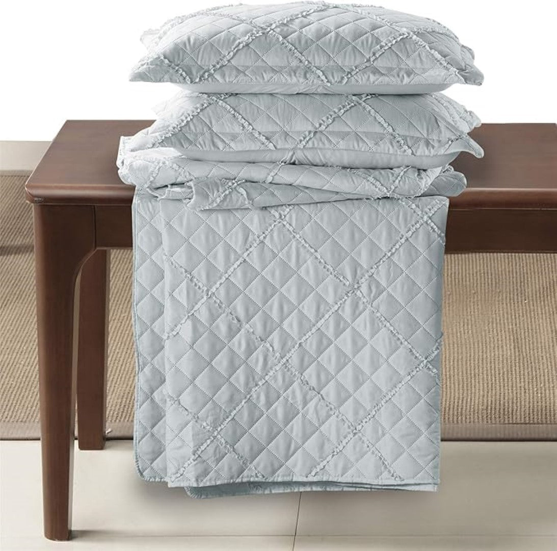 Lightweight Embossed Quilted Ruffle Bedspread Comforter with Pillow Case