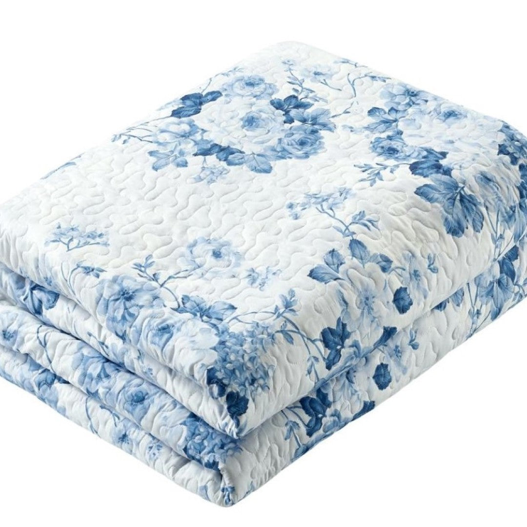 Printed Embroidered Quilted Bedspread Comforter with Pillow Case