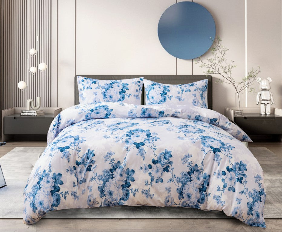 Breathable Cotton Rich Quilt Duvet Cover Set With Fitted Sheet
